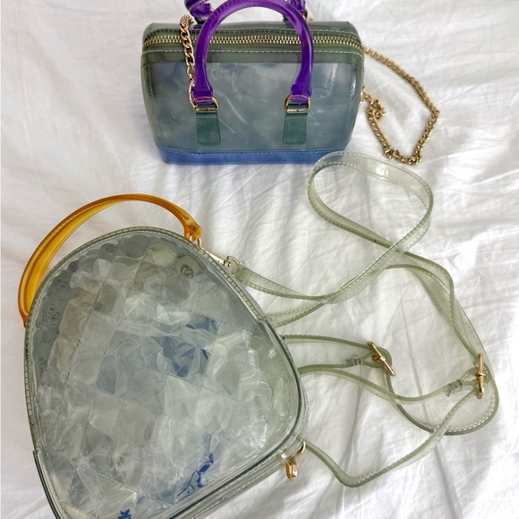 Stylish Transparent Mini Handbag Set with Purple and Blue Accents - Picture 3 of 7